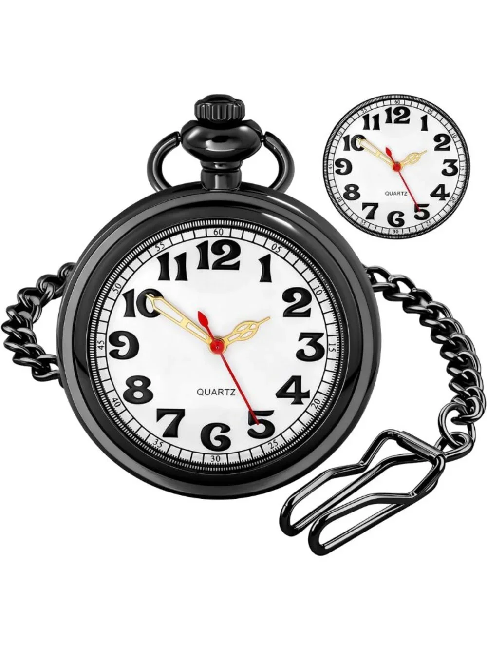 Classic Shiny Arabic Numeral Men's Quartz Pocket Watch with Chain - Stylish
